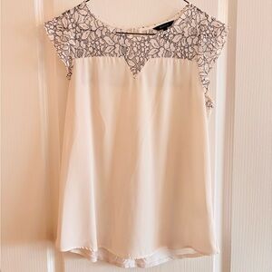 RW&CO. White Lace Floral Overlay Mixwd Media Top
